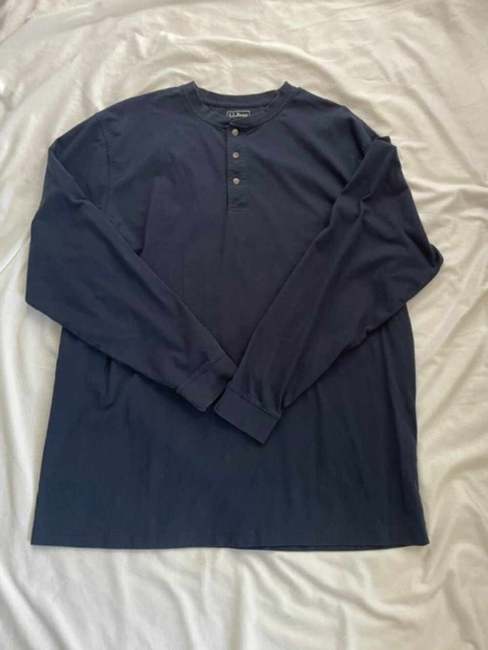 L.L.Bean Men's 100% Cotton Long-Sleeve Henley Shirt Tops, Blue Navy, Size XLT